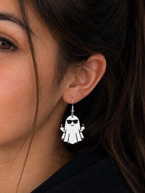 Ghost Dangle Earrings 3D Printed Halloween Middle Finger Ghost Earrings